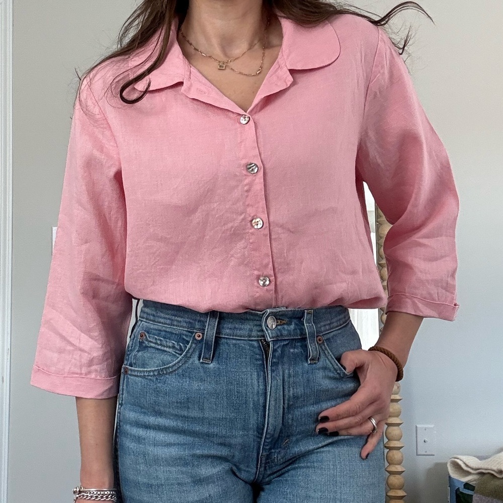 Grae Cove Pink Linen Button Down Blouse